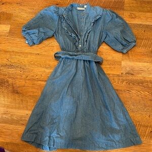Career Guild Vintage Denim Dress Quarter Puff Sleeve A36